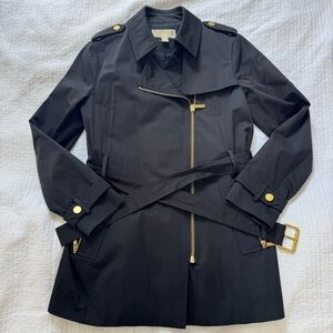 MICHAEL Michael Kors Black Trench Coat with Gold Hardware, size M. Women’s